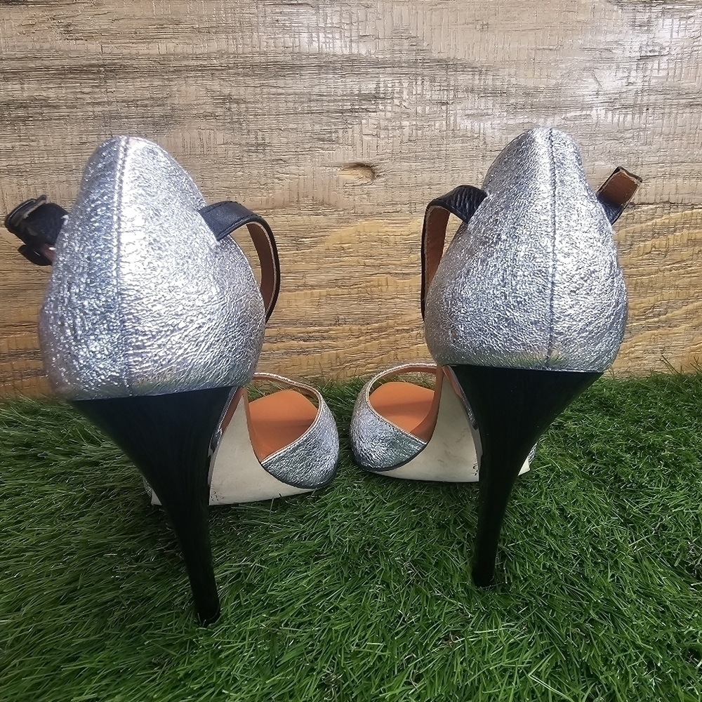 Rebecca Minkoff Ellie Silver Crushed Metal -Silver Sz 7 - Picture 4 of 11